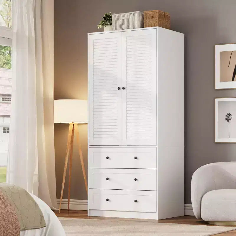 Armoire penderie avec tiroirs, armoire en bois de 176,5 cm