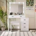 Makeup Vanity Table with Sliding Mirror &amp; 3 Lighting Modes, Dressing Desk with Stool and 5 Drawers for Bedroom
