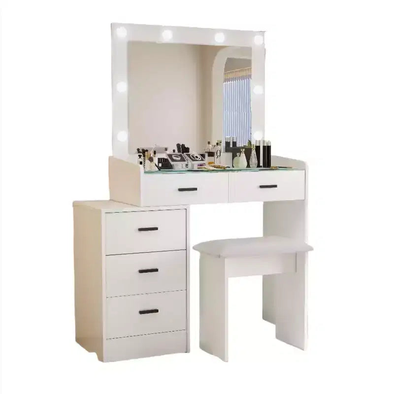 Coiffeuse avec miroir coulissant et 3 modes d'éclairage, Table de maquillage