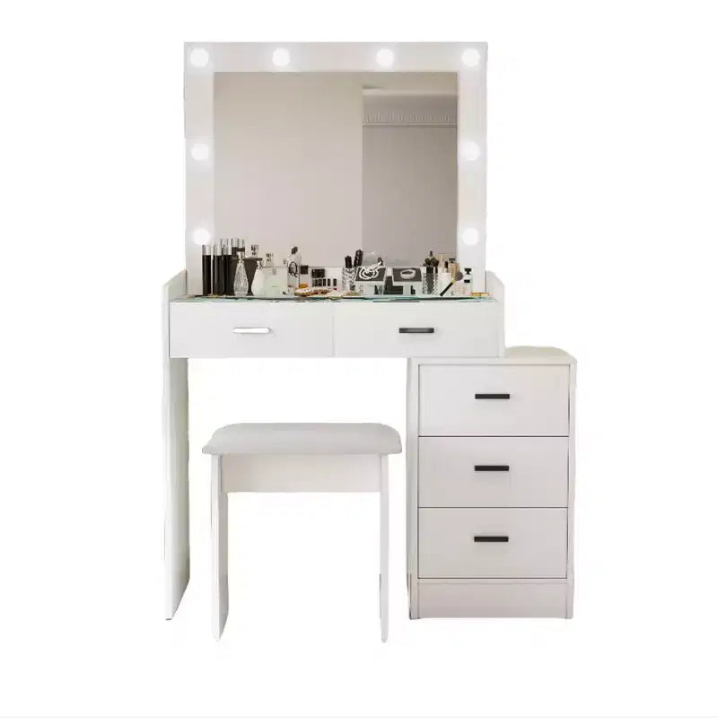 Coiffeuse avec miroir coulissant et 3 modes d'éclairage, Table de maquillage