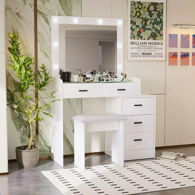 Coiffeuse avec miroir coulissant et 3 modes d'éclairage, Table de maquillage
