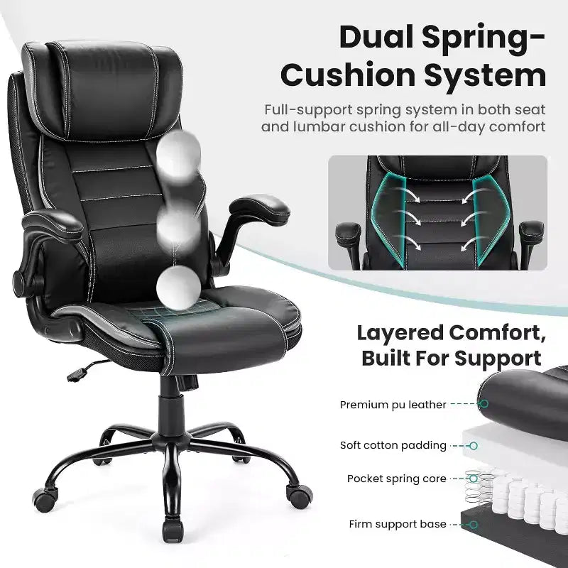 Chaise de bureau ergonomique avec soutien lombaire à ressorts ensachés