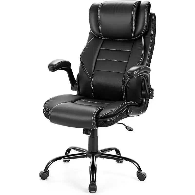Ergonomic Office Chair with Pocket Spring Lumbar Support - Executive Leather Chair, Adjustable Headrest, Flip-Up Arms, Reclining Computer Desk Chair