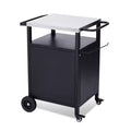 Karl Home 4-Wheel Black BBQ Cart with Stainless Steel Top, Single-Door Cabinet Grill Station