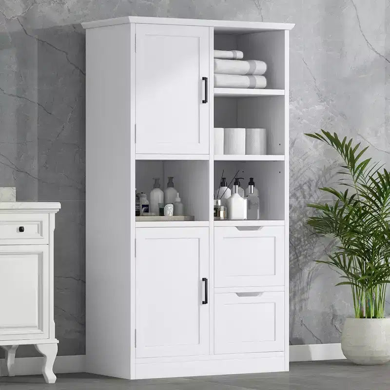 GDFStudio Walter Modern Wood Freestanding Bathroom Storage Cabinet with Drawers, Open Shelves and Enclosed Cabinet