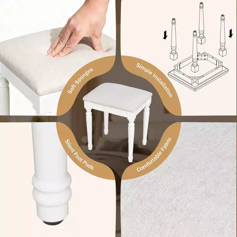 Coiffeuse avec miroir triptyque, 3 modes d'éclairage et grande station de recharge, Blanc