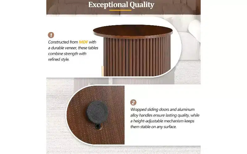 Table basse imitation bois avec porte à tambour cannelée et rangement