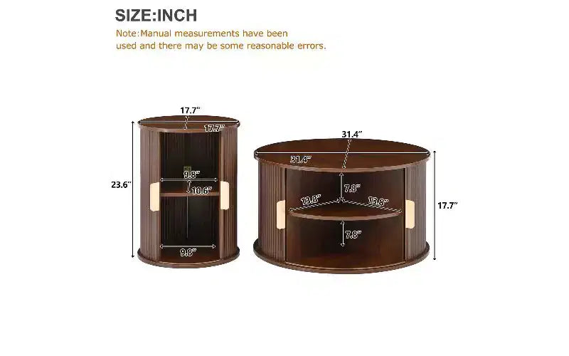 Table basse imitation bois avec porte à tambour cannelée et rangement