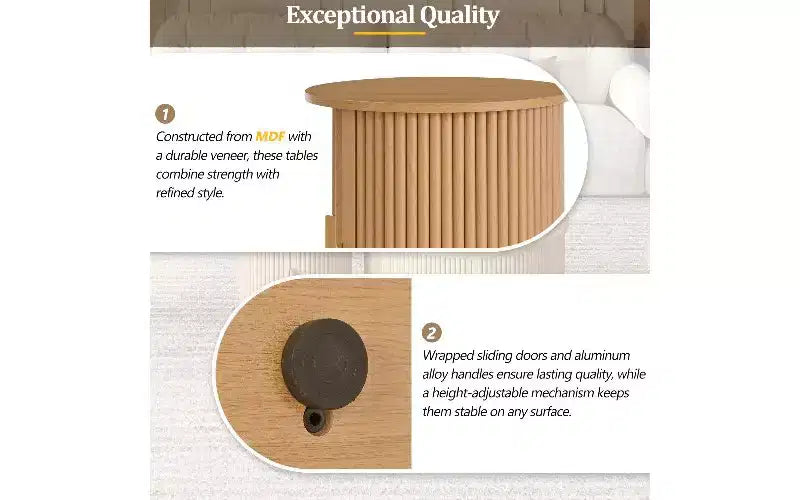 Table basse imitation bois avec porte à tambour cannelée et rangement