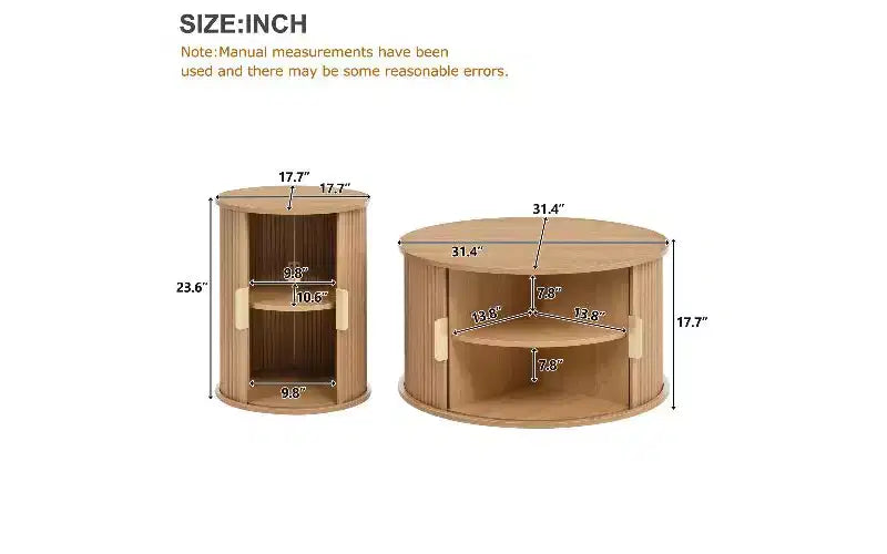 Table basse imitation bois avec porte à tambour cannelée et rangement