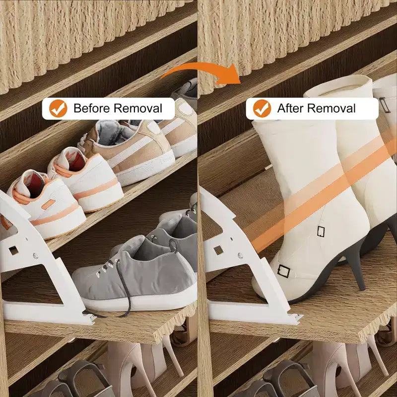 Meuble à chaussures cannelé avec 2 tiroirs basculants Meuble de rangement à chaussures en bois au profil incurvé