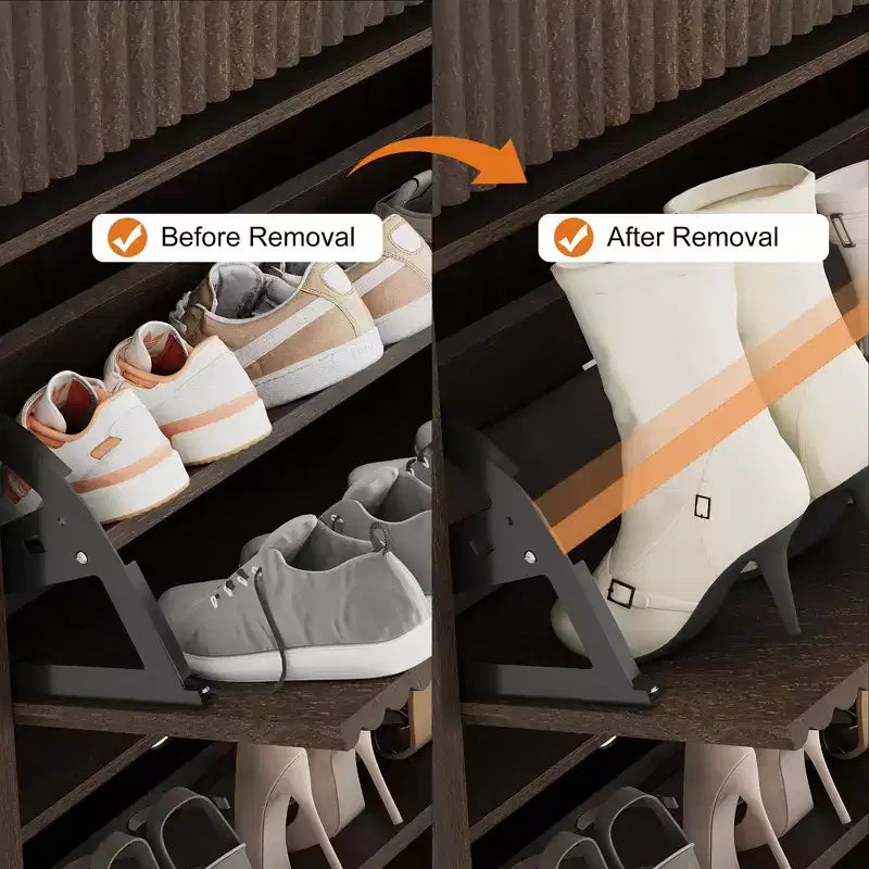 Meuble à chaussures cannelé avec 2 tiroirs basculants Meuble de rangement à chaussures en bois au profil incurvé