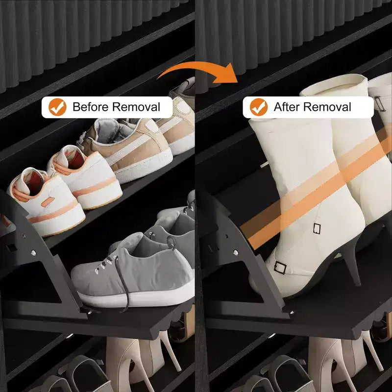 Meuble à chaussures cannelé avec 2 tiroirs basculants Meuble de rangement à chaussures en bois au profil incurvé