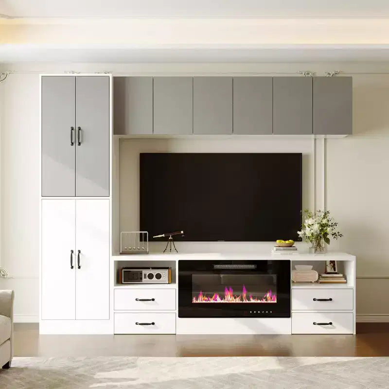 Famapy Minimalism 2-Tone Entertainment Center: Multi-Storage Cabinet  Stylish TV Stand for Living Rooms ( Optional Electric Fireplace )