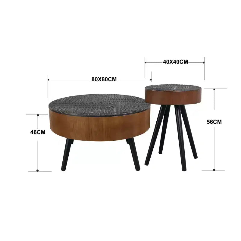 Table basse ronde en bois de style Mid-Century Modern
