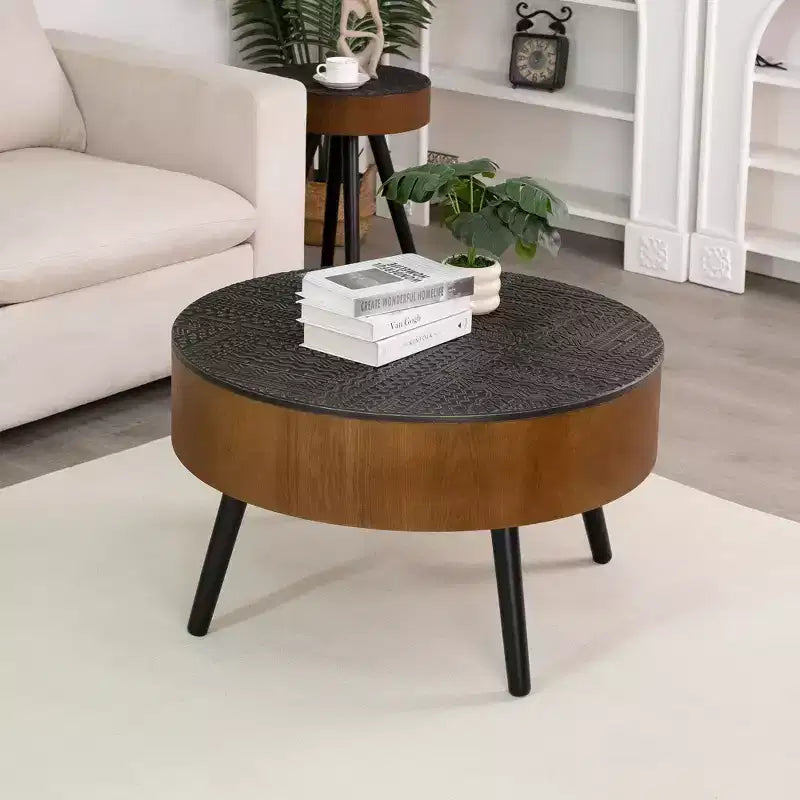 Table basse ronde en bois de style Mid-Century Modern