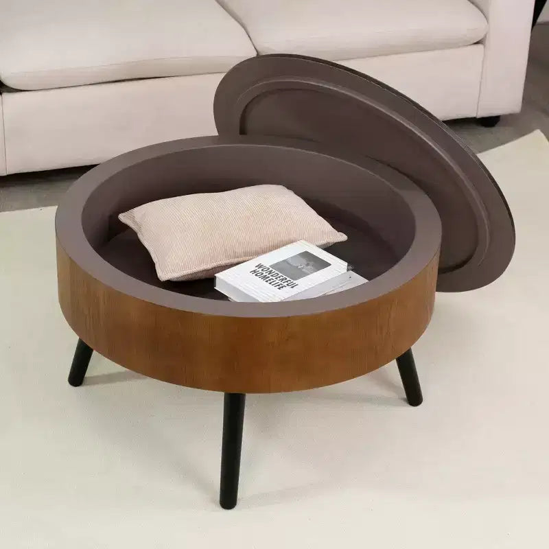 Table basse ronde en bois de style Mid-Century Modern