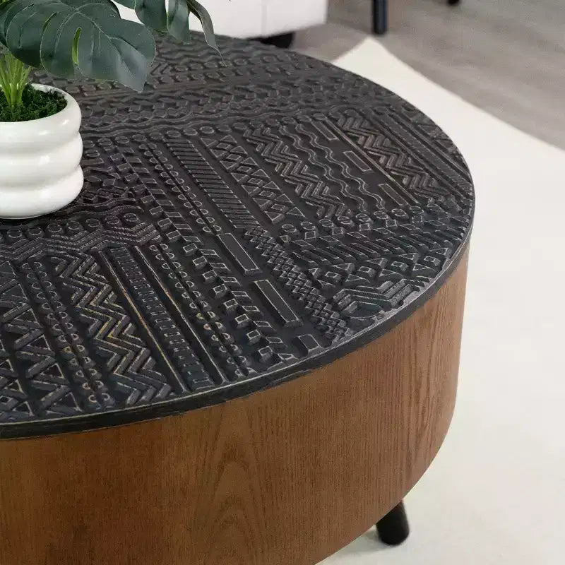 Table basse ronde en bois de style Mid-Century Modern