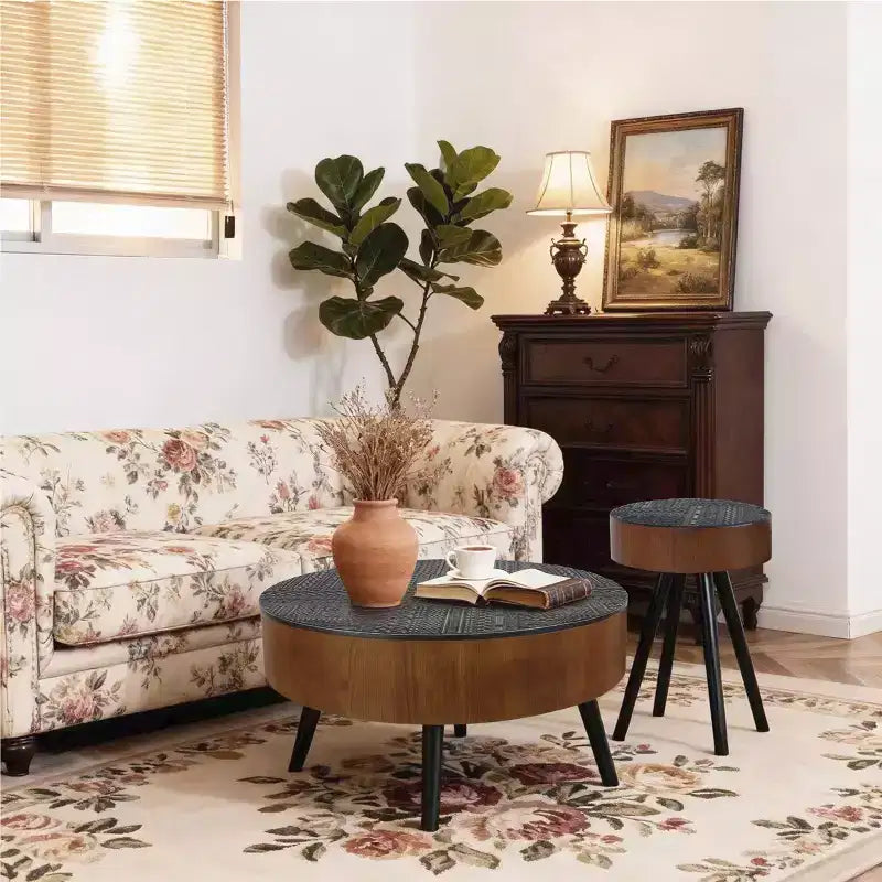 Table basse ronde en bois de style Mid-Century Modern