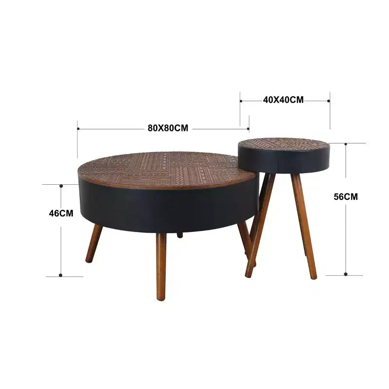 Table basse ronde en bois de style Mid-Century Modern