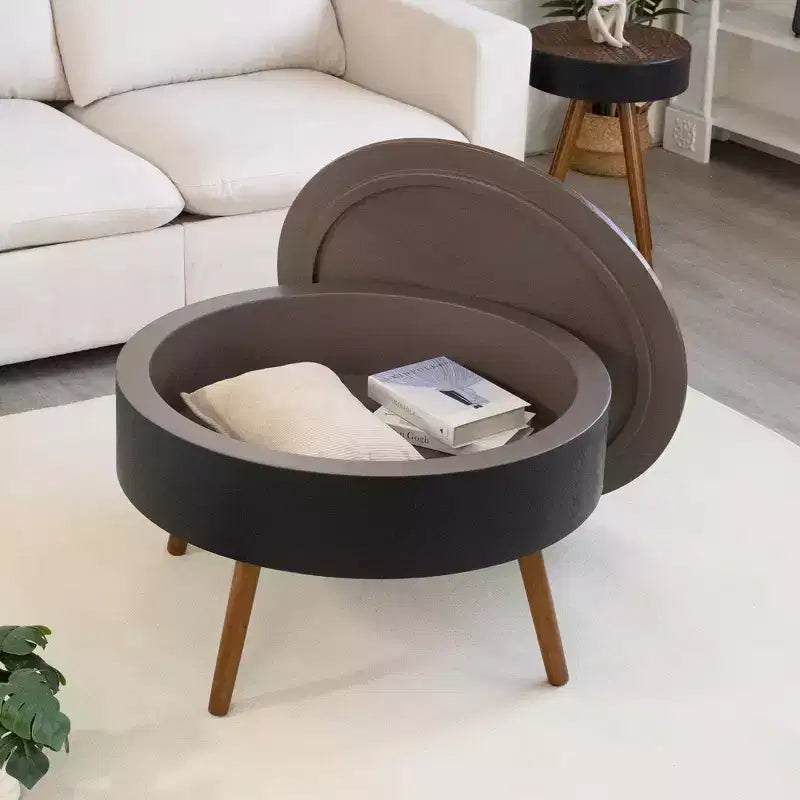 Table basse ronde en bois de style Mid-Century Modern