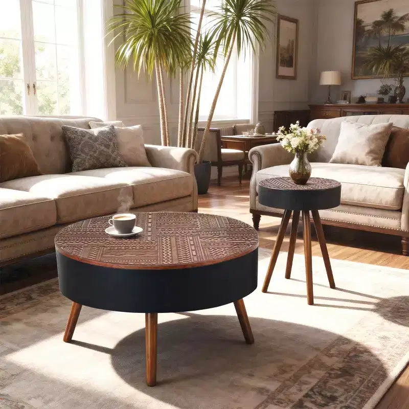 Table basse ronde en bois de style Mid-Century Modern