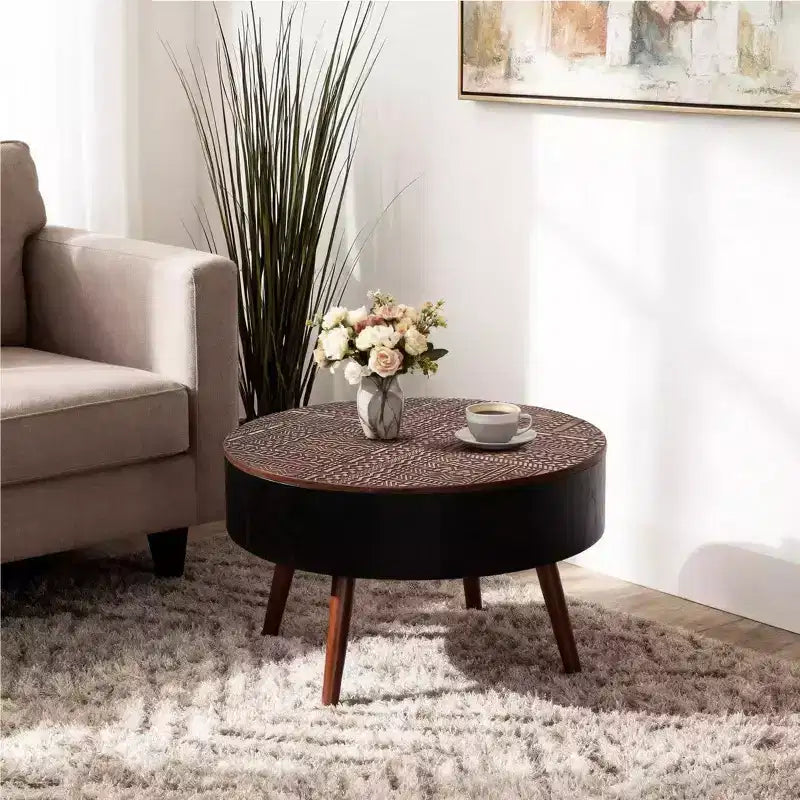 Table basse ronde en bois de style Mid-Century Modern