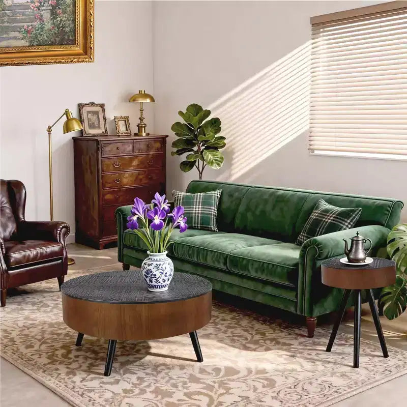 Table basse ronde en bois de style Mid-Century Modern