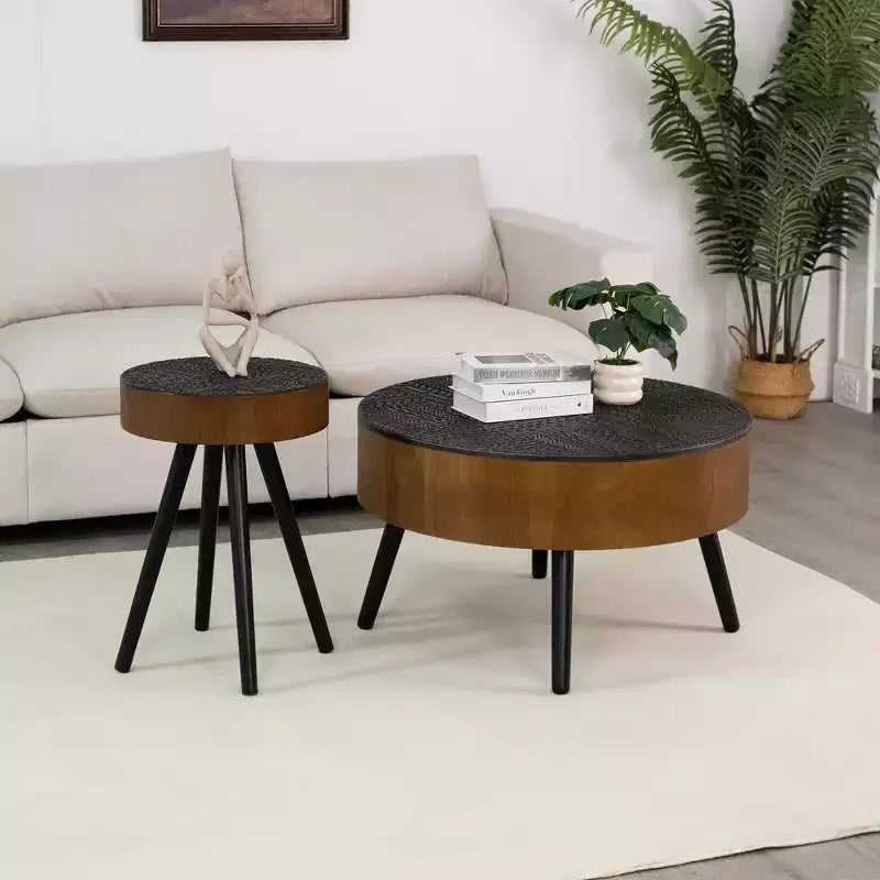 Table basse ronde en bois de style Mid-Century Modern