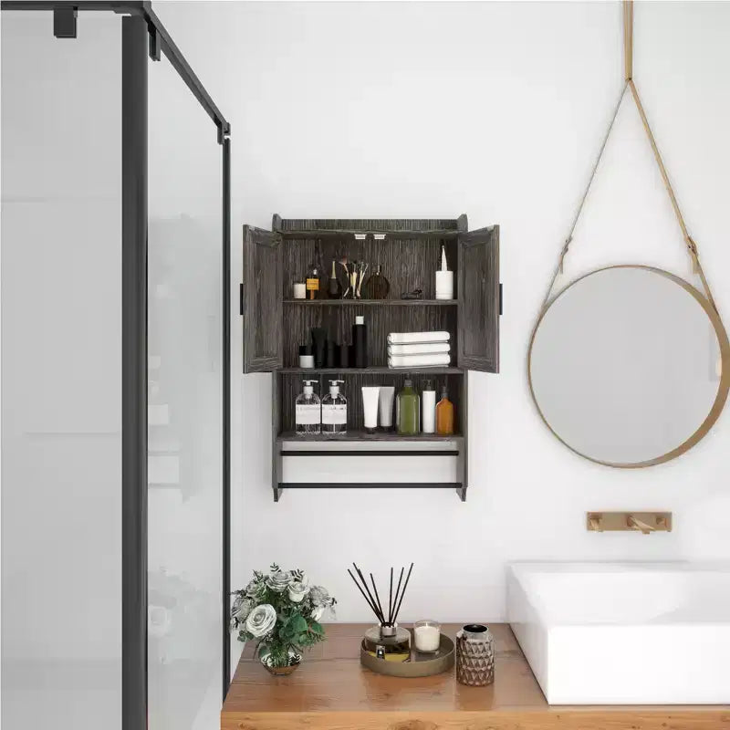 Portes d'armoire murale de salle de bain, étagère réglable, porte-serviettes et porte-papier