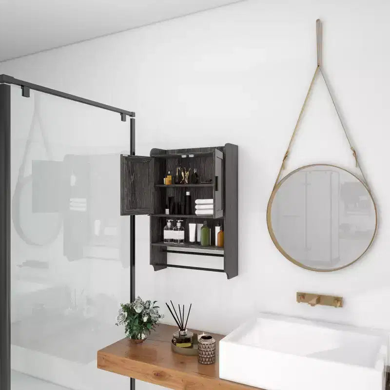Portes d'armoire murale de salle de bain, étagère réglable, porte-serviettes et porte-papier
