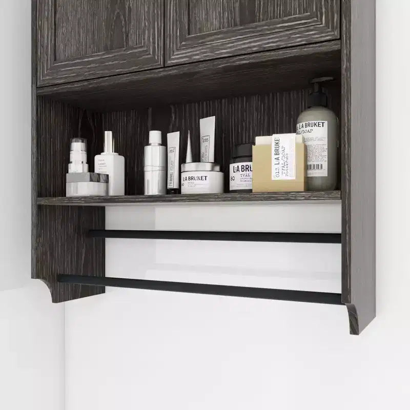 Portes d'armoire murale de salle de bain, étagère réglable, porte-serviettes et porte-papier