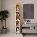 GDFStudio Xinyi 65H Farmhouse 5-Tier Bamboo Tall Storage Cabinet with One Door
