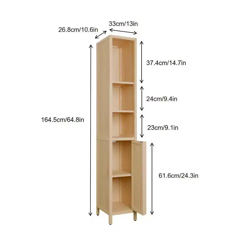 Meuble de rangement haut en bambou à 5 niveaux avec une porte, style maison de campagne