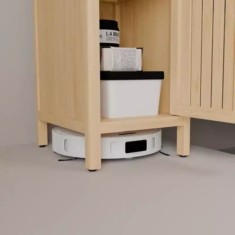 Meuble de rangement haut en bambou à 5 niveaux avec une porte, style maison de campagne