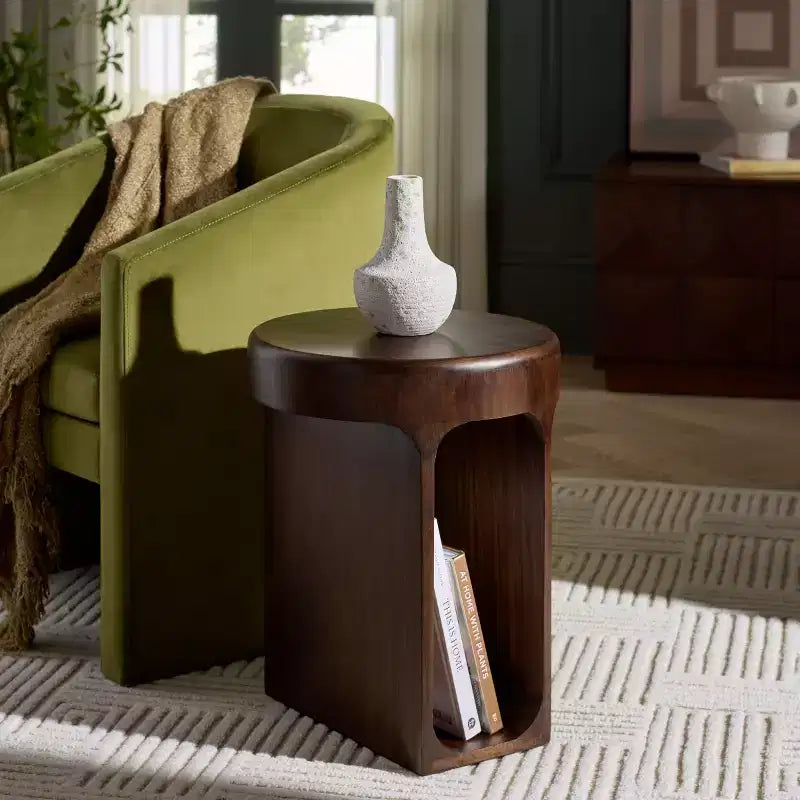 Table d'appoint ronde brun foncé