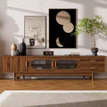TV Stand 78-Inch, Fits TVs up to 85, Modern Console with Recessed Glass Doors, 2 Drawers, Cable Management, Wooden Legs, for Living Room