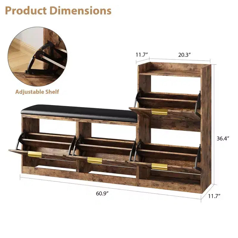 Meuble à Chaussures Ferme avec Banc et 4 Tiroirs Rabattables, Armoire à Chaussures