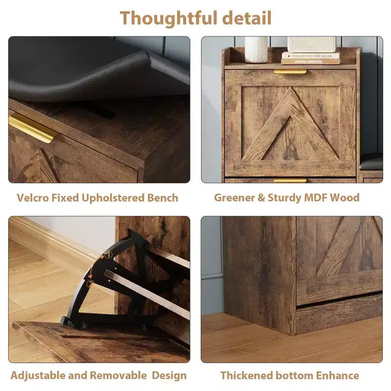 Meuble à Chaussures Ferme avec Banc et 4 Tiroirs Rabattables, Armoire à Chaussures