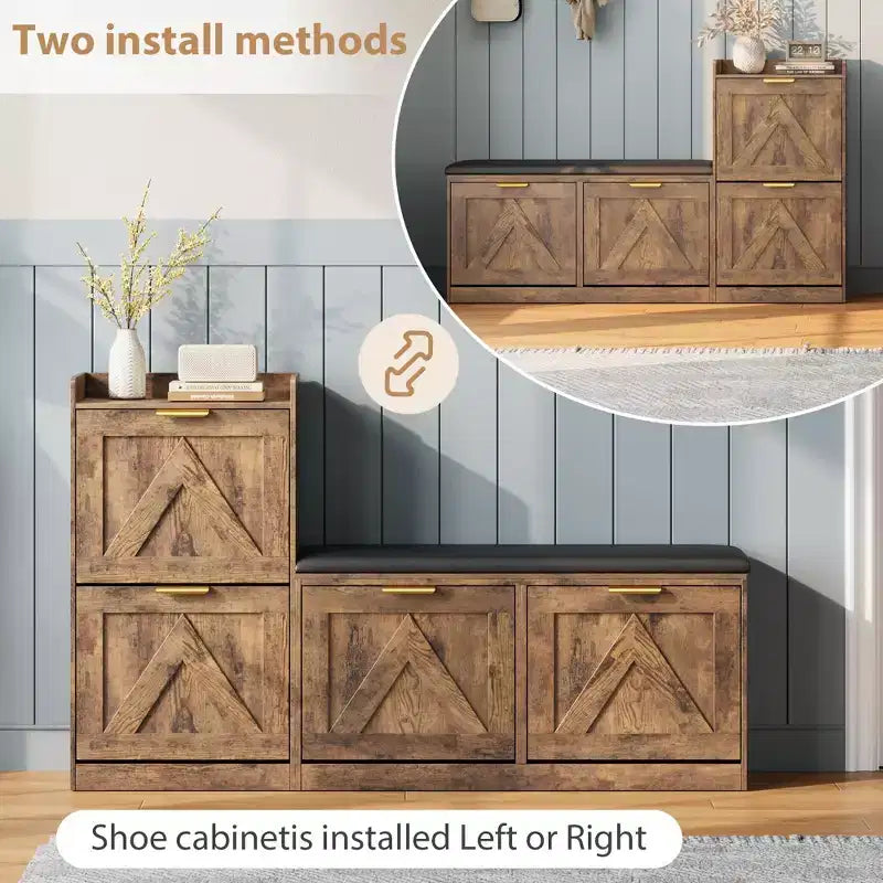 Meuble à Chaussures Ferme avec Banc et 4 Tiroirs Rabattables, Armoire à Chaussures