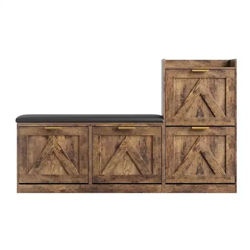 Meuble à Chaussures Ferme avec Banc et 4 Tiroirs Rabattables, Armoire à Chaussures