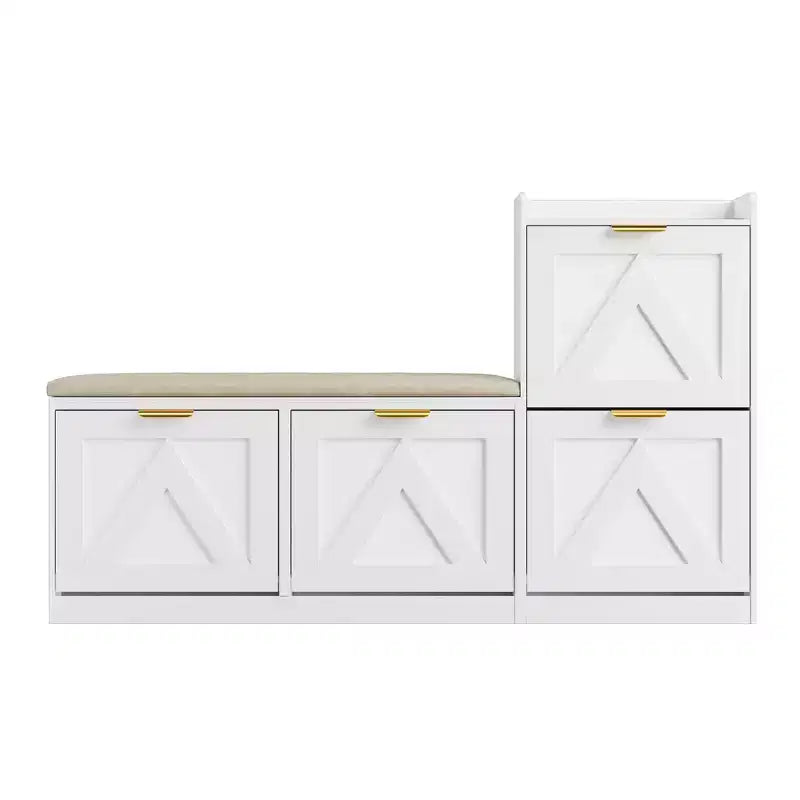 Meuble à Chaussures Ferme avec Banc et 4 Tiroirs Rabattables, Armoire à Chaussures