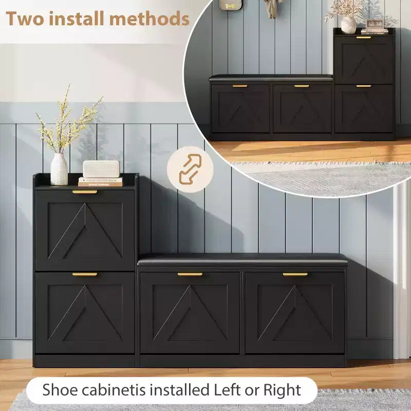 Meuble à Chaussures Ferme avec Banc et 4 Tiroirs Rabattables, Armoire à Chaussures