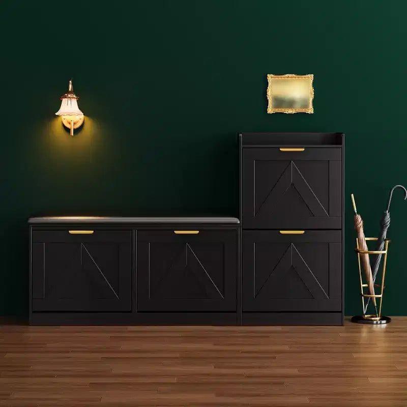 Meuble à Chaussures Ferme avec Banc et 4 Tiroirs Rabattables, Armoire à Chaussures
