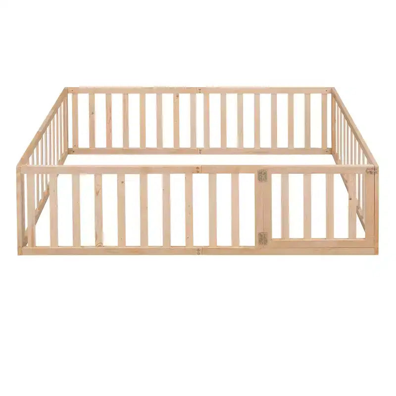 Cadre de lit en bois pleine grandeur avec clôture et porte