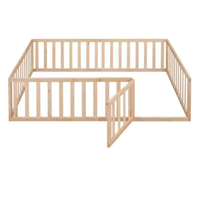 Cadre de lit en bois pleine grandeur avec clôture et porte