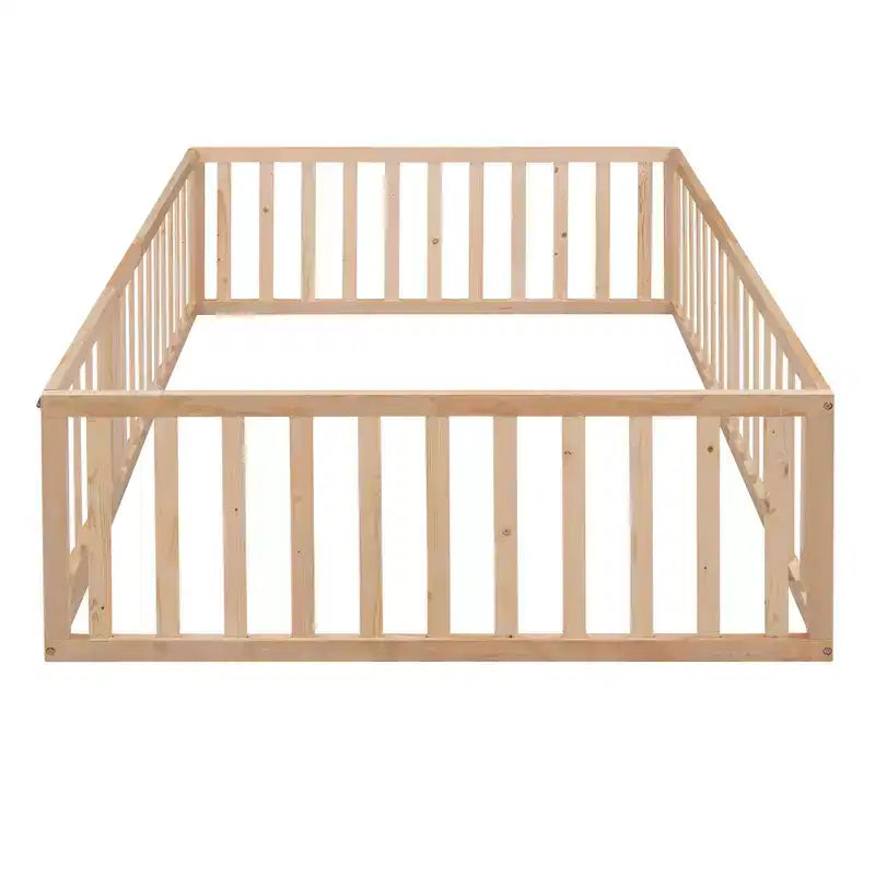 Cadre de lit en bois pleine grandeur avec clôture et porte