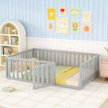 Luxystar Full Size Wooden Floor Bed Frame with Fence and Door
