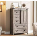 Farmhouse 5-Drawer Dresser, 48 Wood Storage Chest with Sliding Barn Door &amp; Adjustable Shelf for Bedroom, Living Room, Hallway