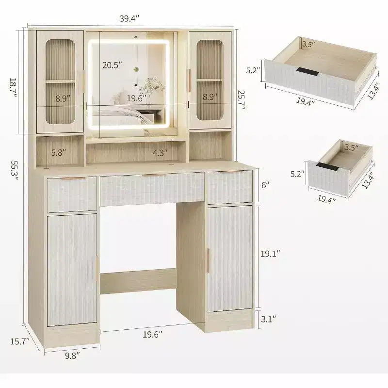Coiffeuse avec miroir, Table de maquillage moderne, Coiffeuses pour chambre à coucher
